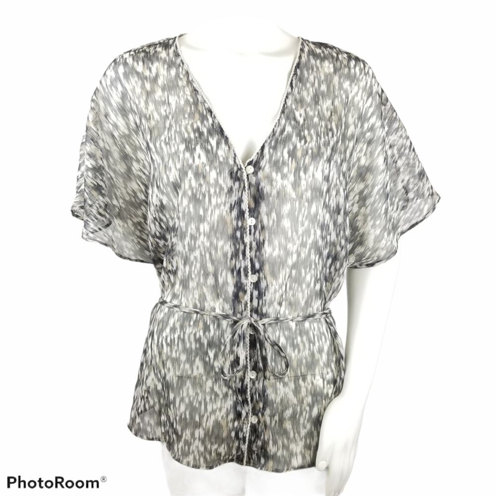 Converse One Star Top Large Sheer Short Sleeve Blouse Button